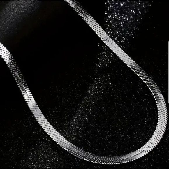 Flat Snake Stainless Titanium Silvertone Harringbone Style Chain 24", 4mm New - Picture 2 of 9